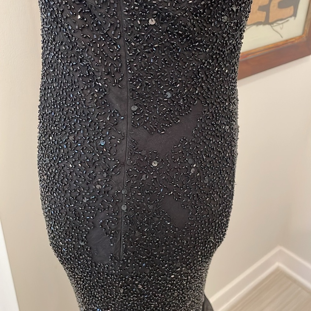 White House Black Market Black Beaded 100% Silk Asymmetrical Cocktail Dress - Picture 9 of 11
